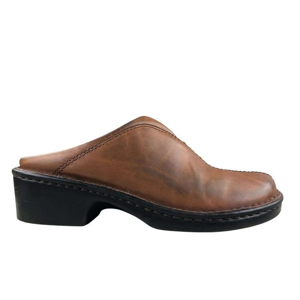 Spring Step Women's Size 7.5 Lexi Brown Leather Split Toe Slip On Heeled Mules